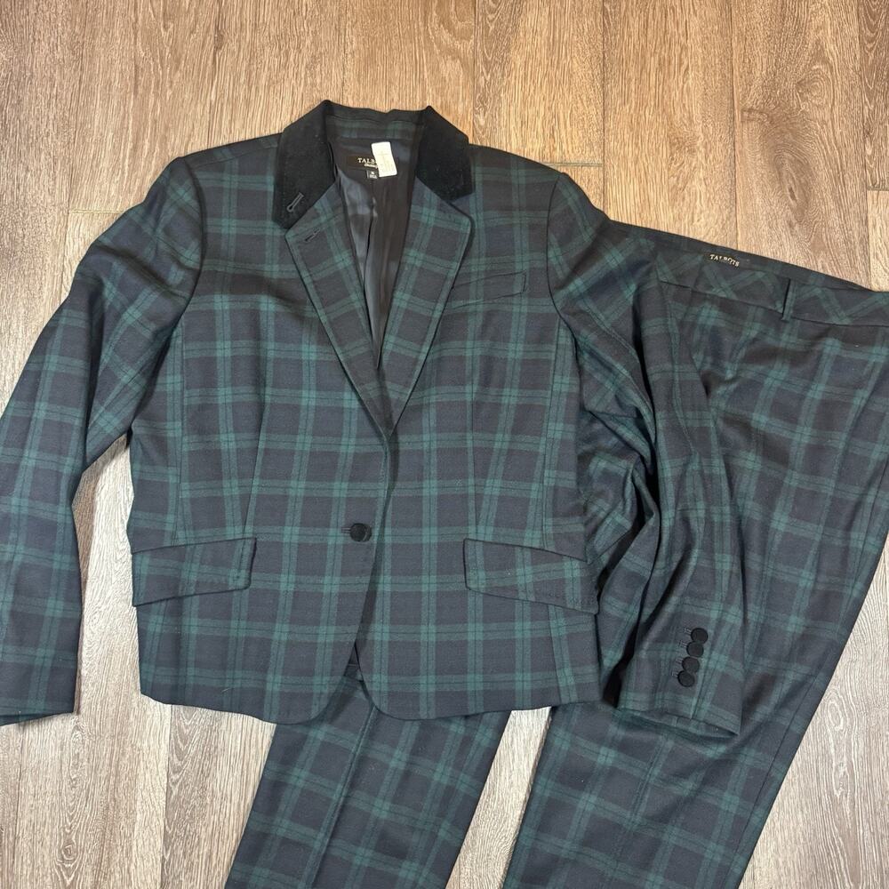 Talbots Suit Womens Green Tartan Plaid 16 Pants Blazer